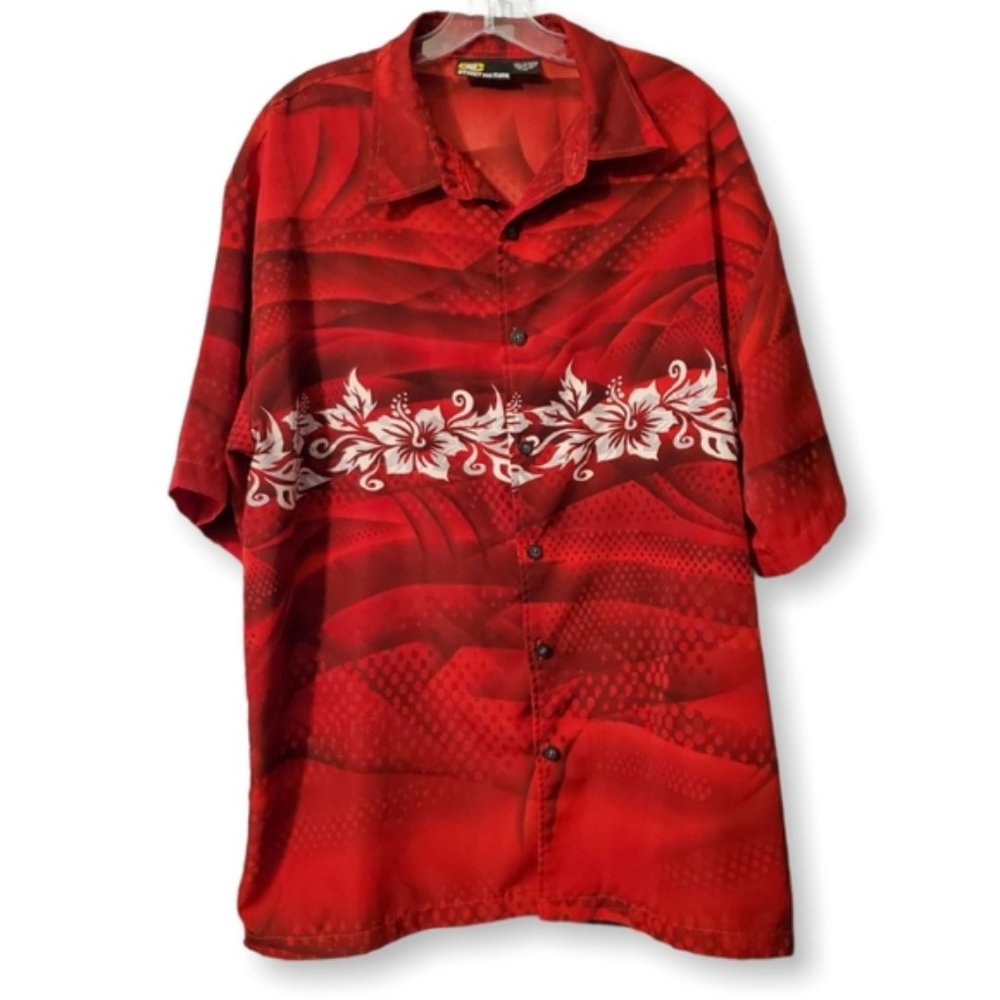 Street Culture Red White Floral Hawaiian Shirt Size XL